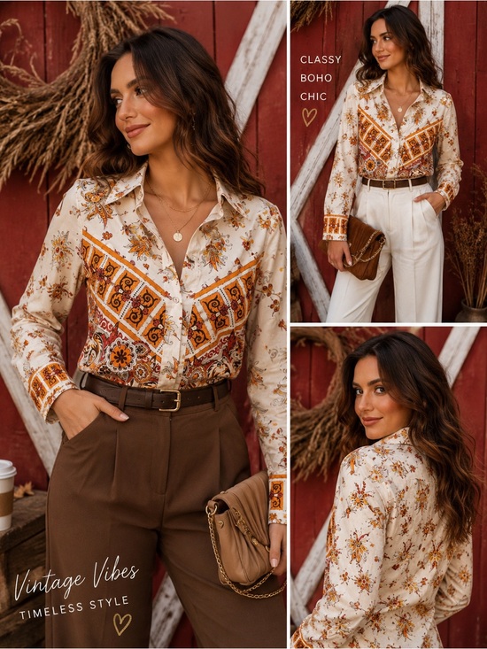 Bella pelle Tops - Bella Pelle Vintage Paisley Button-Up Shirt – XS – Retro Boho Cotton Blouse